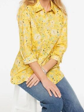 Talbots Yellow Floral Button-Up Shirt